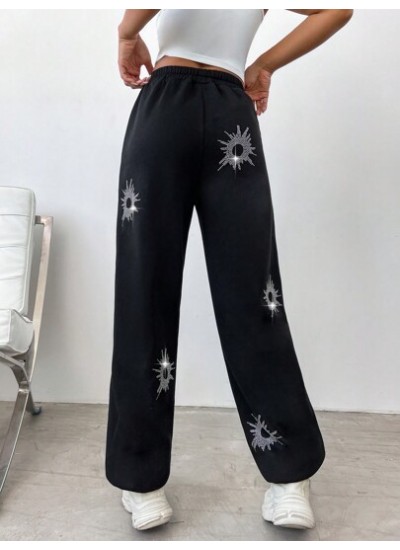 Coolane Elastic Waist Rhinestone Decor Sweatpants - Choose Your Size