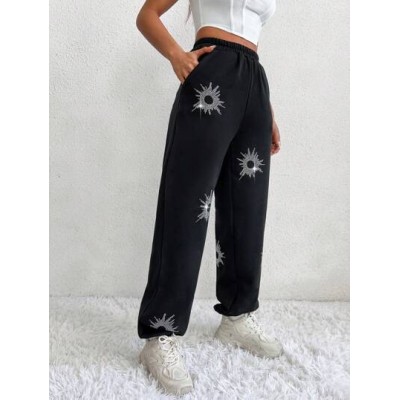 Coolane Elastic Waist Rhinestone Decor Sweatpants - Choose Your Size