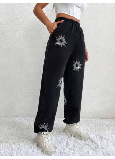 Coolane Elastic Waist Rhinestone Decor Sweatpants - Choose Your Size