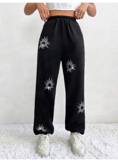 Coolane Elastic Waist Rhinestone Decor Sweatpants - Choose Your Size