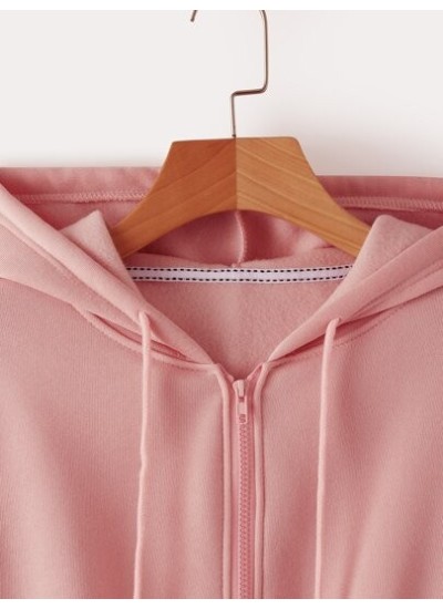 EZwear Solid Zip Up Drawstring Crop Thermal Hoodie - Choose Your Size