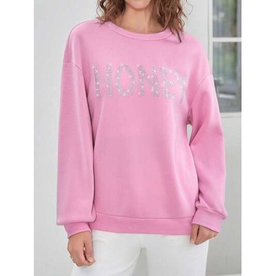 EZwear Rhinestone Letter Graphic Drop Shoulder Sweatshirt - Choose Your Size