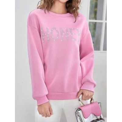 EZwear Rhinestone Letter Graphic Drop Shoulder Sweatshirt - Choose Your Size