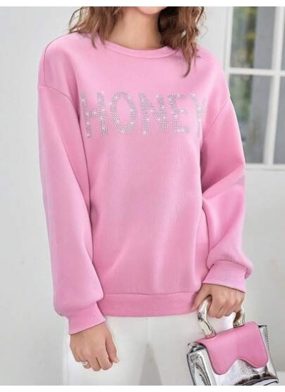 EZwear Rhinestone Letter Graphic Drop Shoulder Sweatshirt - Choose Your Size