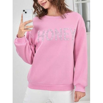 EZwear Rhinestone Letter Graphic Drop Shoulder Sweatshirt - Choose Your Size