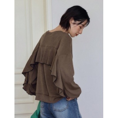 Ruffle Trim Drop Shoulder Sweatshirt - Choose Your Size