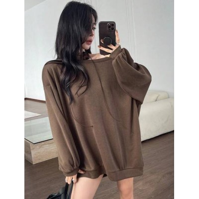 Women.s Solid Color Loose Fit Casual Sweatshirt - Choose Your Size