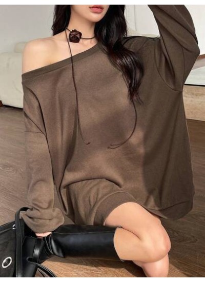 Women.s Solid Color Loose Fit Casual Sweatshirt - Choose Your Size