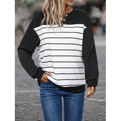 Striped Print Drop Shoulder Button Detail Sweatshirt - Choose Your Size