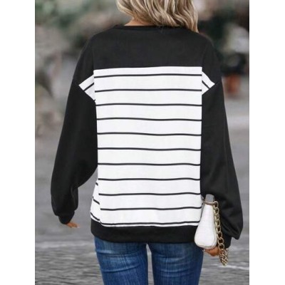 Striped Print Drop Shoulder Button Detail Sweatshirt - Choose Your Size