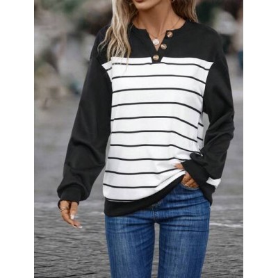 Striped Print Drop Shoulder Button Detail Sweatshirt - Choose Your Size