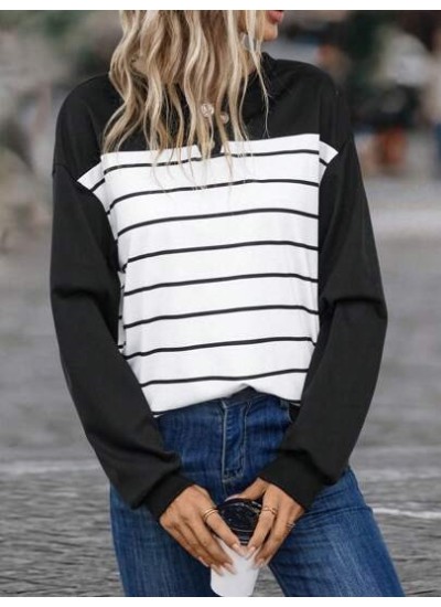 Striped Print Drop Shoulder Button Detail Sweatshirt - Choose Your Size