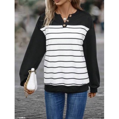 Striped Print Drop Shoulder Button Detail Sweatshirt - Choose Your Size