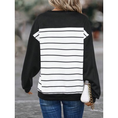 Striped Print Drop Shoulder Button Detail Sweatshirt - Choose Your Size