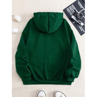 Essnce Solid Color Drawstring Hooded Loose Fit Drop Shoulder Sweatshirt - Choos