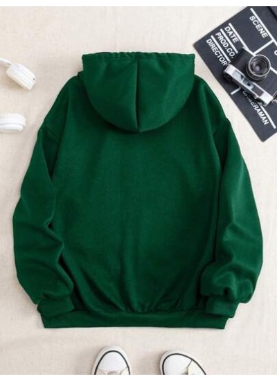 Essnce Solid Color Drawstring Hooded Loose Fit Drop Shoulder Sweatshirt - Choos