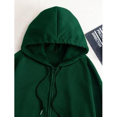 Essnce Solid Color Drawstring Hooded Loose Fit Drop Shoulder Sweatshirt - Choos