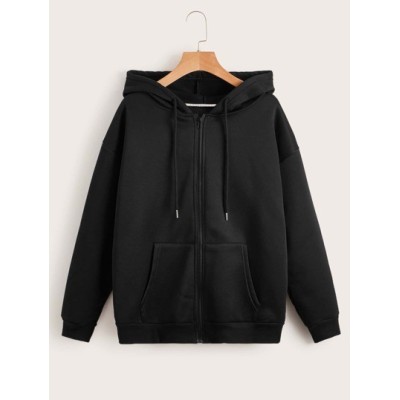 EZwear Solid Drawstring Pocket Front Zip Up Hoodie - Choose Your Size