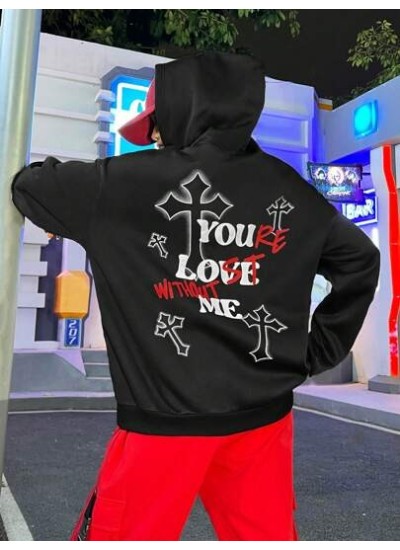 EZwear Cross & Letter Print Hoodie - Choose Your Size