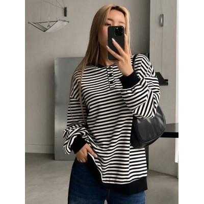 Striped Print Drop Shoulder Sweatshirt - Choose Your Size