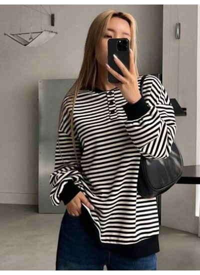 Striped Print Drop Shoulder Sweatshirt - Choose Your Size