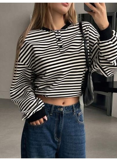 Striped Print Drop Shoulder Sweatshirt - Choose Your Size