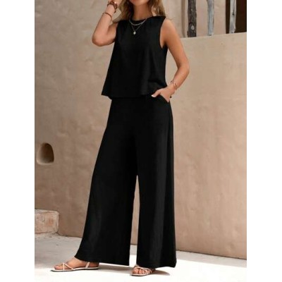 LUNE Solid Tank Top & Wide Leg Pants - Choose Your Size