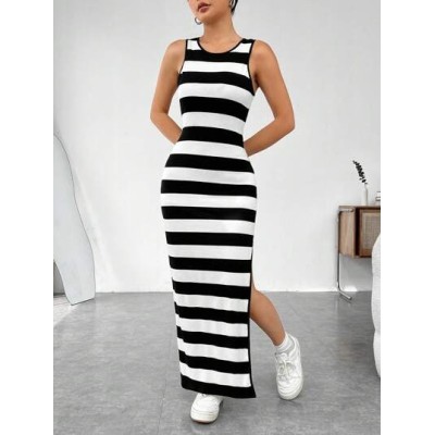 EZwear Women.s Striped Side Split Sleeveless Dress - Choose Your Size