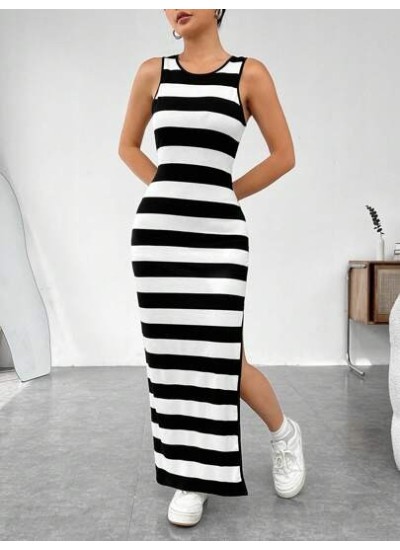 EZwear Women.s Striped Side Split Sleeveless Dress - Choose Your Size