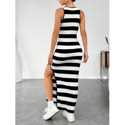 EZwear Women.s Striped Side Split Sleeveless Dress - Choose Your Size