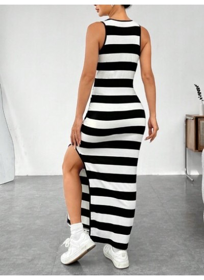 EZwear Women.s Striped Side Split Sleeveless Dress - Choose Your Size