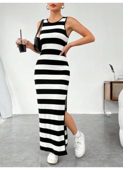 EZwear Women.s Striped Side Split Sleeveless Dress - Choose Your Size