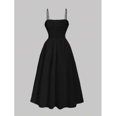 MOD Solid Ruched Cami Black Long Dress - Choose Your Size