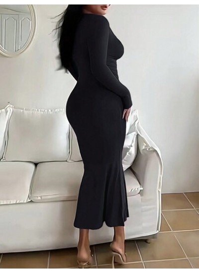 EZwear Solid Scoop Neck Bodycon Dress - Choose Your Size