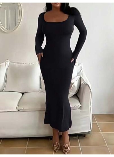 EZwear Solid Scoop Neck Bodycon Dress - Choose Your Size