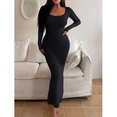 EZwear Solid Scoop Neck Bodycon Dress - Choose Your Size