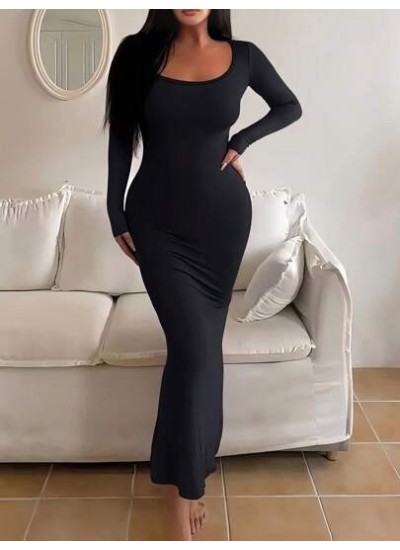 EZwear Solid Scoop Neck Bodycon Dress - Choose Your Size