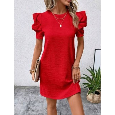 Clasi Solid Puff Sleeve Tunic Dress - Choose Your Size