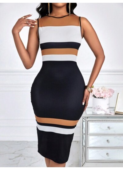 Lady Women.s Color-Blocked Striped Bodycon Dress - Choose Your Size