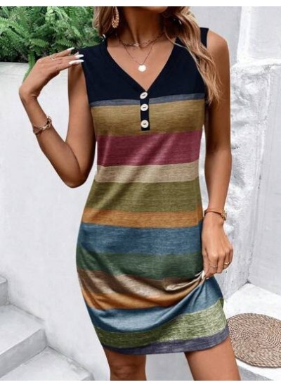 LUNE Color Block Striped Splicing Sleeveless Dress - Choose Your Size