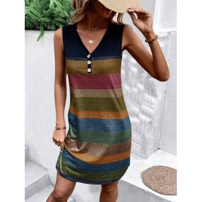 LUNE Color Block Striped Splicing Sleeveless Dress - Choose Your Size