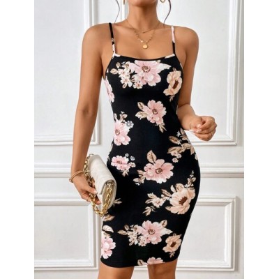 Privé Floral Print Cami Bodycon Dress - Choose Your Size