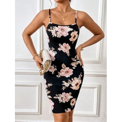 Privé Floral Print Cami Bodycon Dress - Choose Your Size