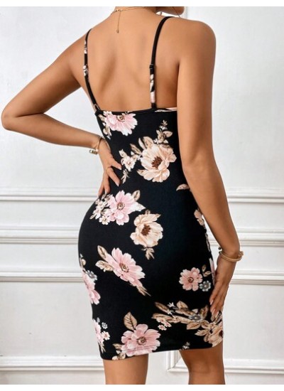 Privé Floral Print Cami Bodycon Dress - Choose Your Size