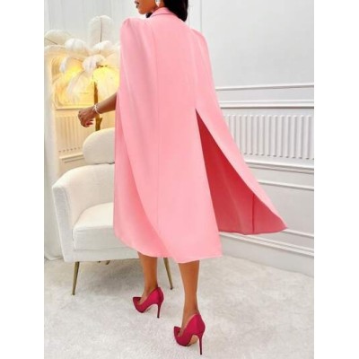 Lady Lapel Neck Button Front Bodycon Dress With Cloak Sleeve - Choose Your Size