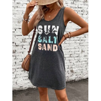 LUNE Ladies. Summer U Neck Letter Printed Casual Comfortable Vest Dress - Choos