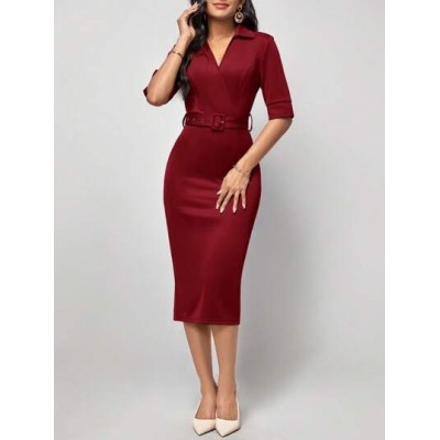 Clasi Solid Belted Bodycon Dress - Choose Your Size