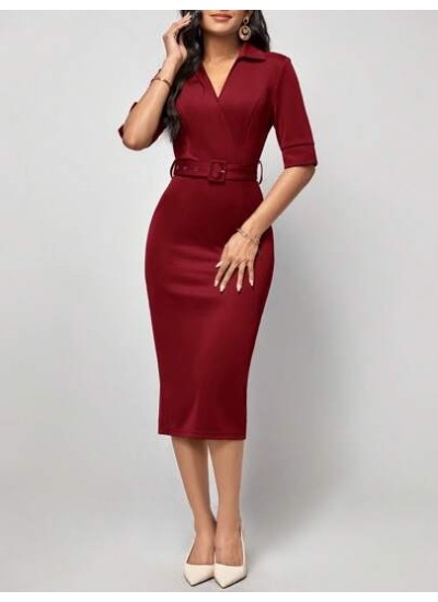 Clasi Solid Belted Bodycon Dress - Choose Your Size