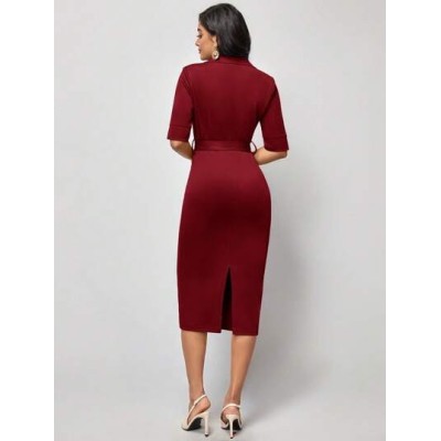 Clasi Solid Belted Bodycon Dress - Choose Your Size