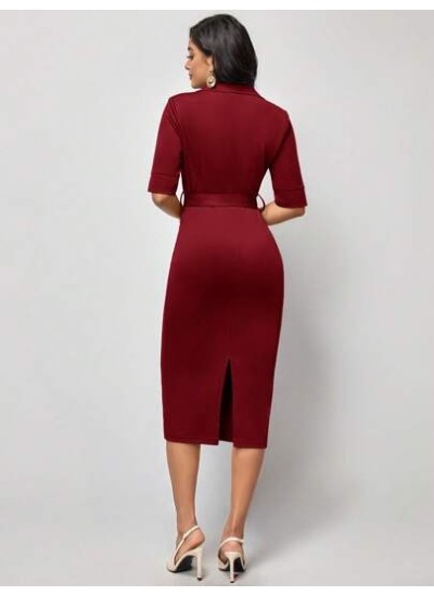 Clasi Solid Belted Bodycon Dress - Choose Your Size